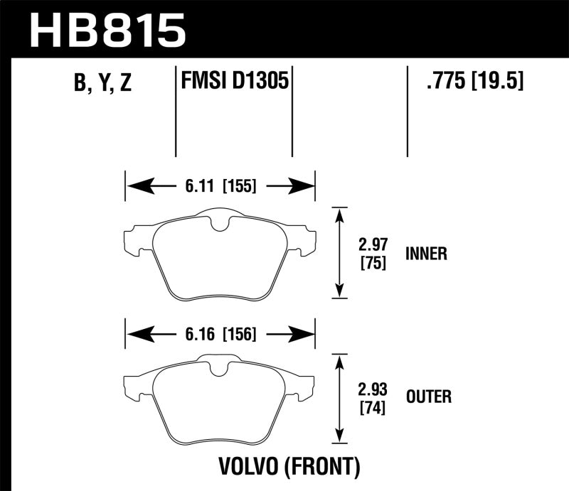 Hawk 07-16 Volvo S80 Performance Ceramic Street Front Brake Pads