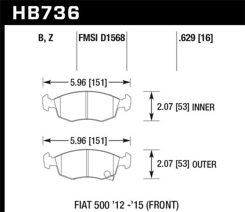 Hawk 12-16 Fiat 500 Performance Ceramic Street Front Brake Pads