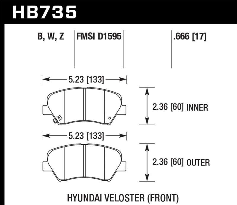 Hawk 13-15 Hyundai Elentra / 12-15 Hyundai Veloster Performance Ceramic Street Front Brake Pads