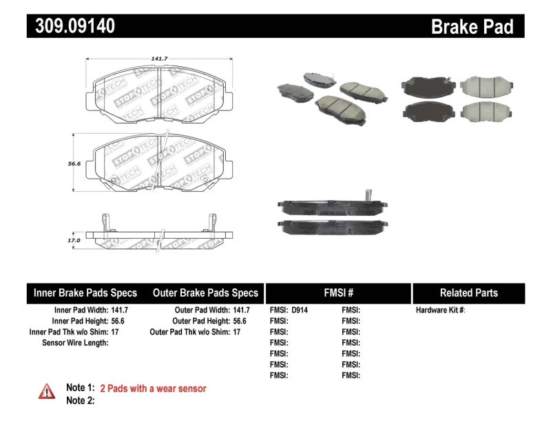 StopTech Performance 03-10 Honda Accord / 02-06 CR-V / 03-08 Pilot Front Brake Pads