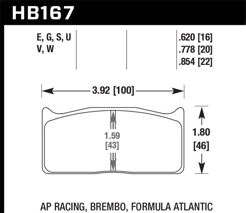 Hawk DTC-80 AP Racing/Brembo 16mm Race Brake Pads