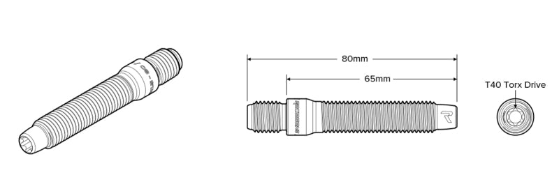 Raceseng Titanium Wheel Stud Conversion (Single) - M12x1.5mm (80mm L/Accommodates Max 15mm Spacer)