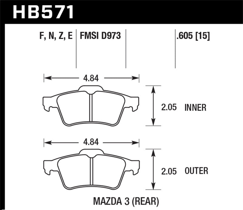 Hawk 05 Volvo S40 / 06-07 Mazda 5 / 04-05 Mazda 3 Blue 9012 Race Rear Brake Pads