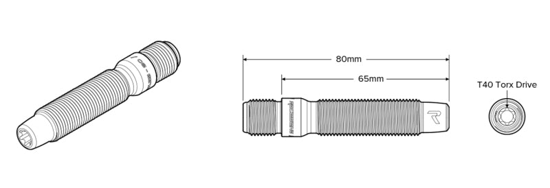 Raceseng Titanium Wheel Stud Conversion (Single) - M14x1.25mm (80mm L/Accommodates Max 15mm Spacer)