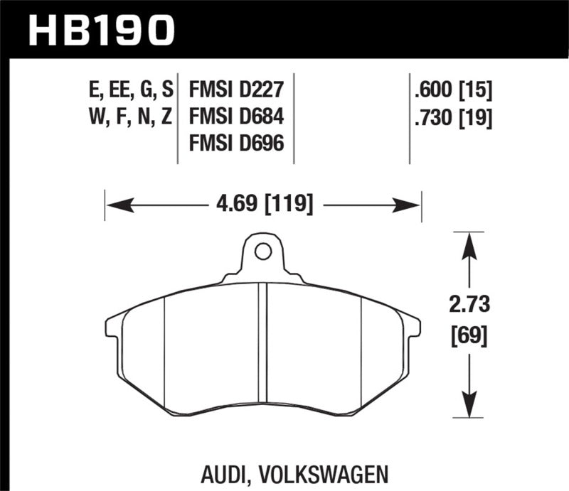 Hawk 93-99 VW Golf 2.0L / 96-99 GTI 2.0L / 96-98 Jetta 2.0L / 90-96 Passat 2.0L HPS Street Front Bra