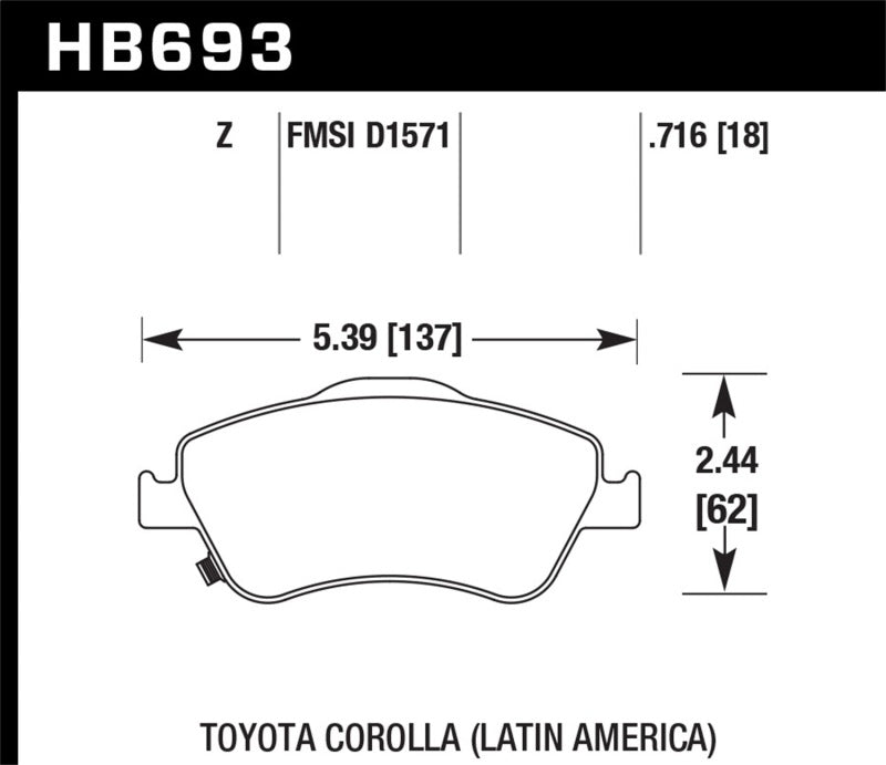 Hawk 07-11 Toyota Corolla (Latin America Models) Performance Ceramic Street Front Brake Pads