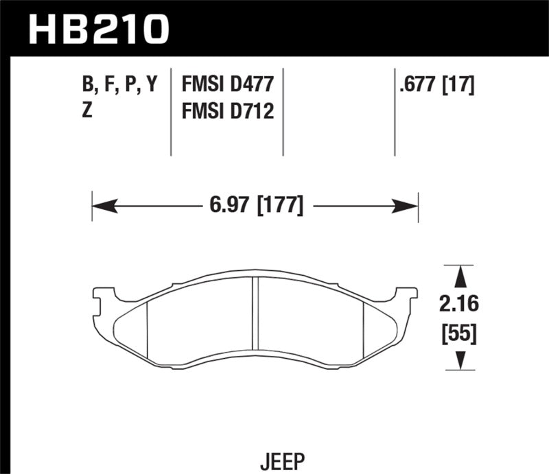 Hawk 1990-1998 Jeep Cherokee (BJ) (4WD) HPS 5.0 Front Brake Pads