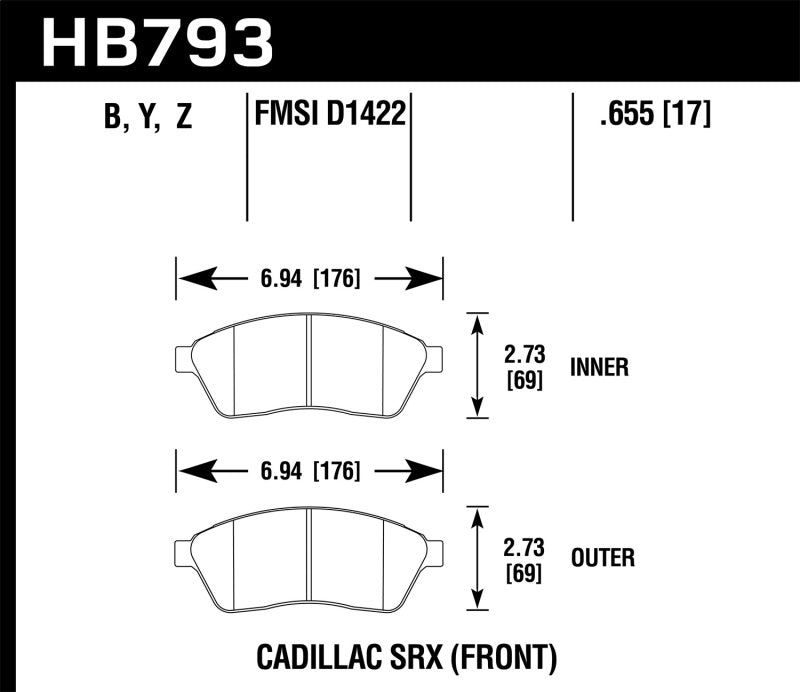 Hawk 10-16 Cadillac SRX Performance Ceramic Street Front Brake Pads