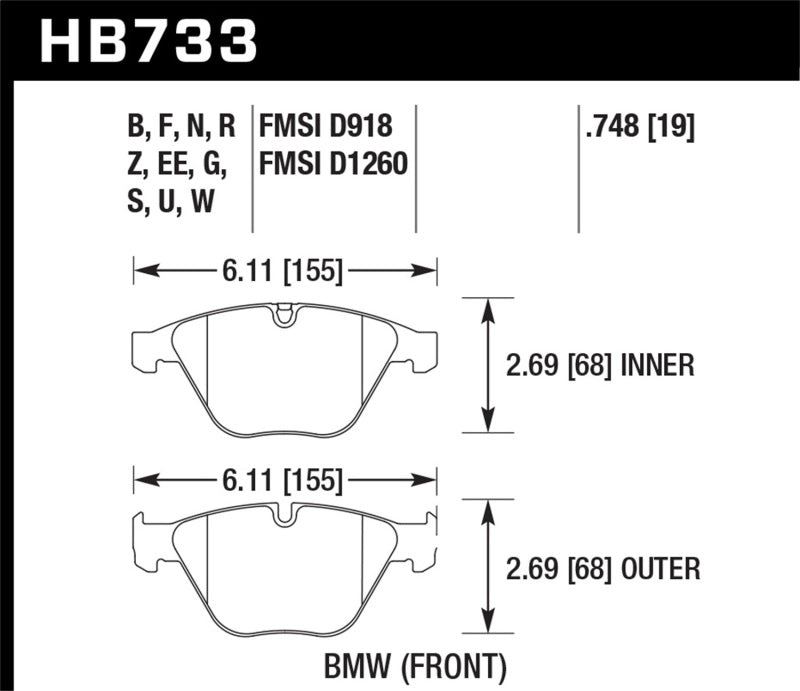 Hawk 11-13 BMW Z4 sDrive35is Performance Ceramic Street Front Brake Pads