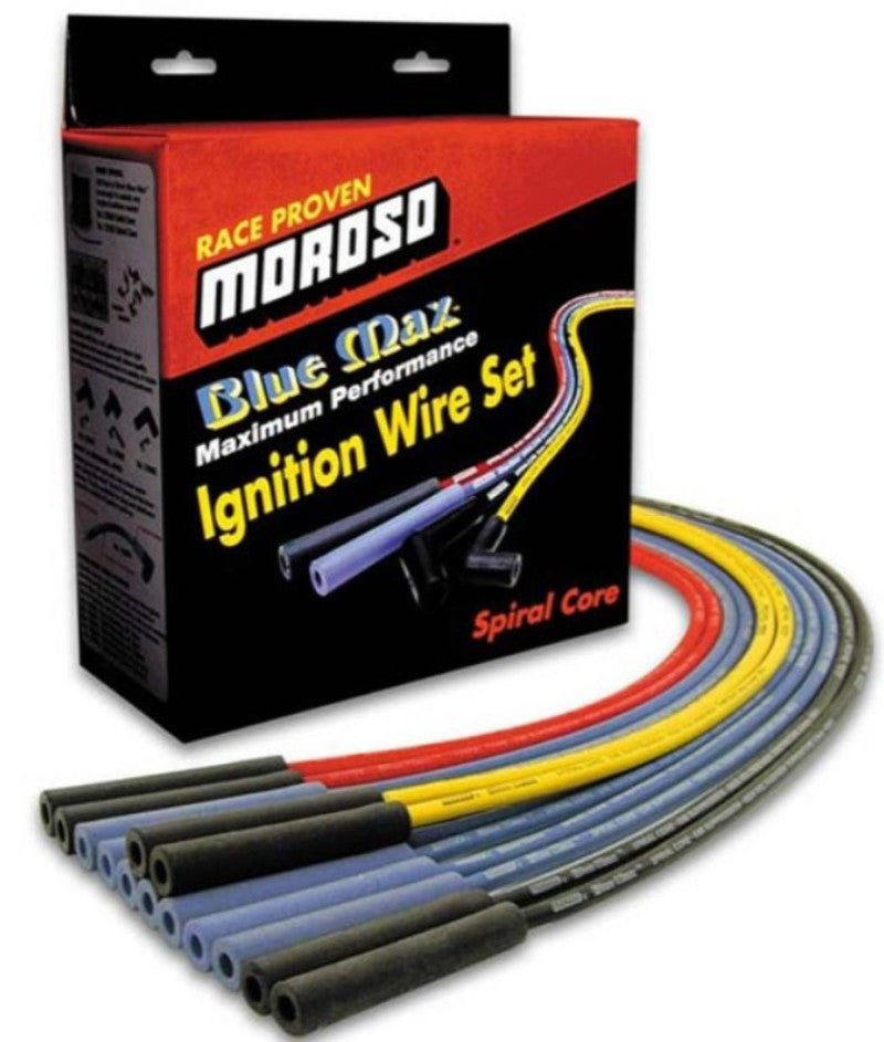 Moroso Chevrolet Small Block Ignition Wire Set - Blue Max - Spiral Core - Sleeved - Non-HEI - 90 Deg