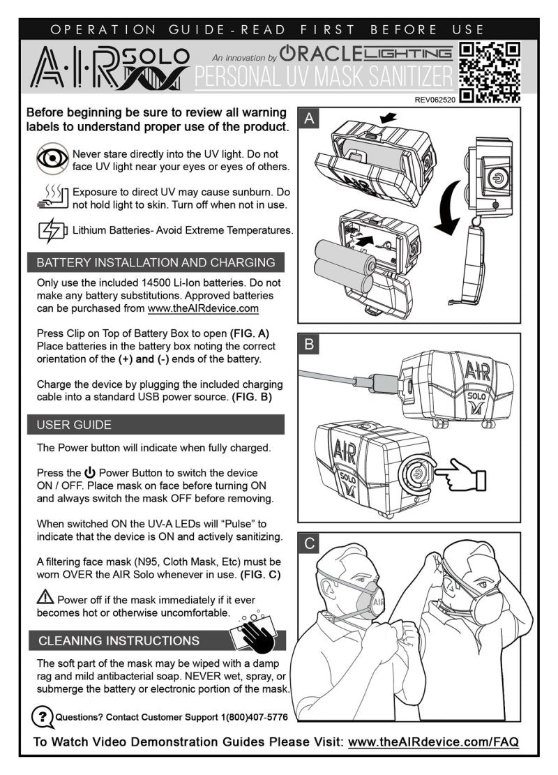 Oracle AIR Solo - Personal UV Irradiation Face Mask Respirator