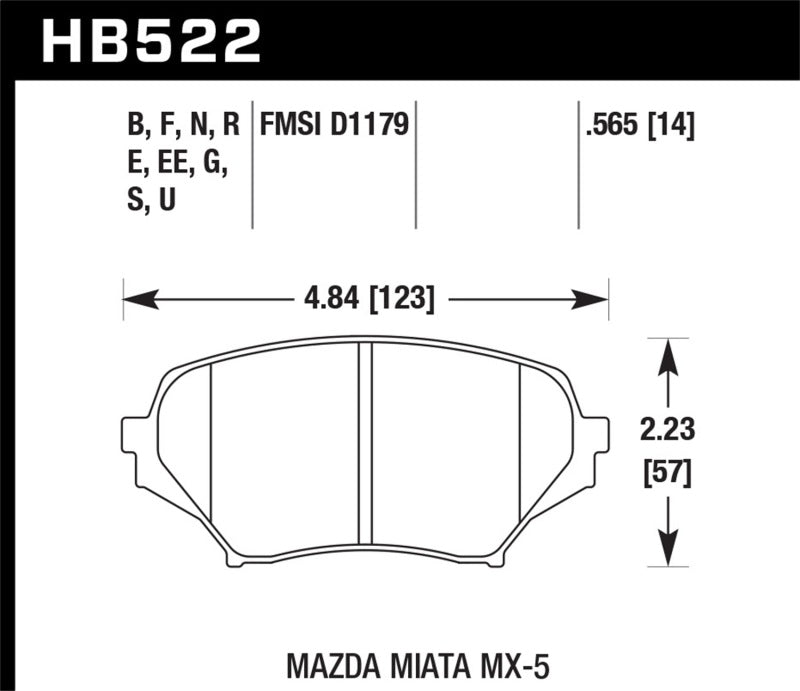 Hawk 2015 Mazda MX-5 Miata 2.0L 25th Anniversary Edition OE Incl.Clips Front ER-1 Brake Pads