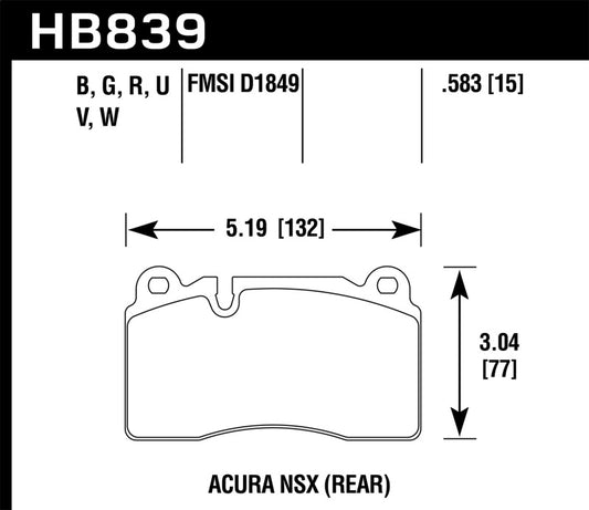 Hawk 2017 Acura NSX HP+ Race Rear Brake Pads