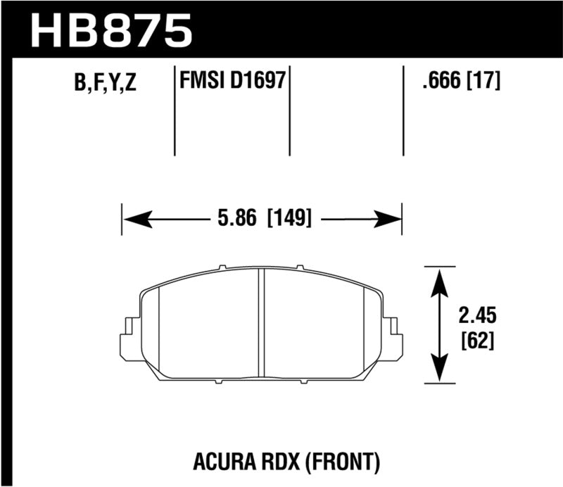 Hawk 2013 - 2018 Acura RDX DTC-60 Race Front Brake Pads