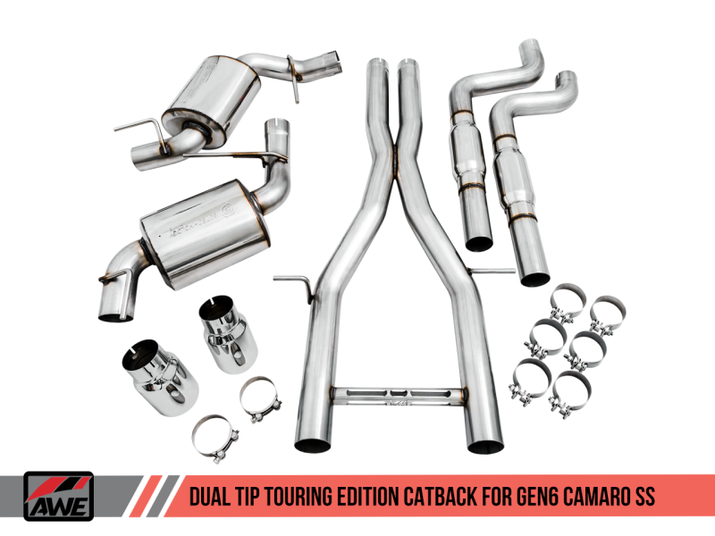 AWE Tuning 16-18 Chevy Camaro SS Resonated Cat-Back Exhaust - Touring Edition (Chrome Silver Tips)