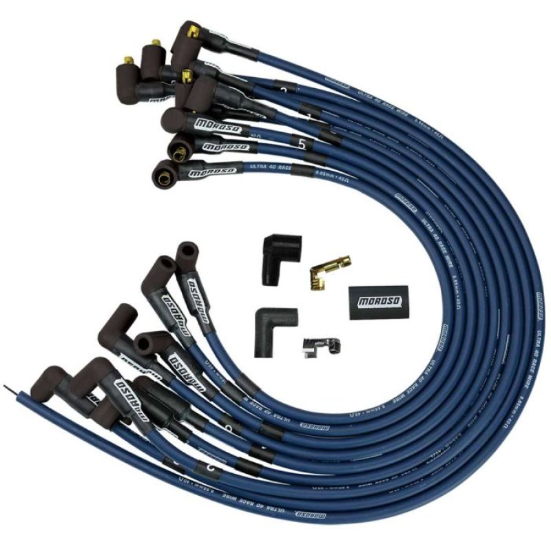 Moroso Chevrolet Small Block Ignition Wire Set - Ultra 40 - Unsleeved - Non-HEI - Over Valve - Blue