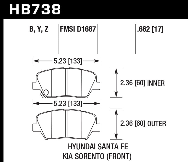 Hawk 2013 Hyundai Santa Fe / 14-15 Kia Sorento HPS 5.0  Performance Front Brake Pads