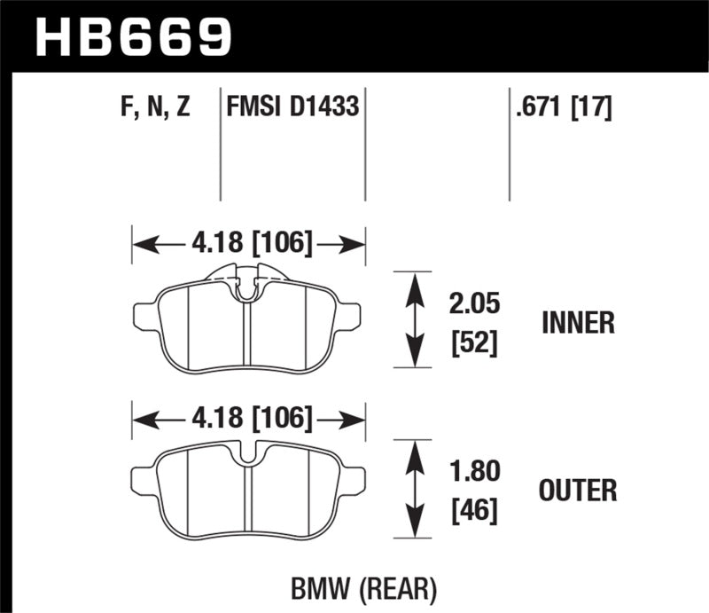 Hawk 09-12 BMW Z4 Performance Ceramic Rear Street Brake Pads